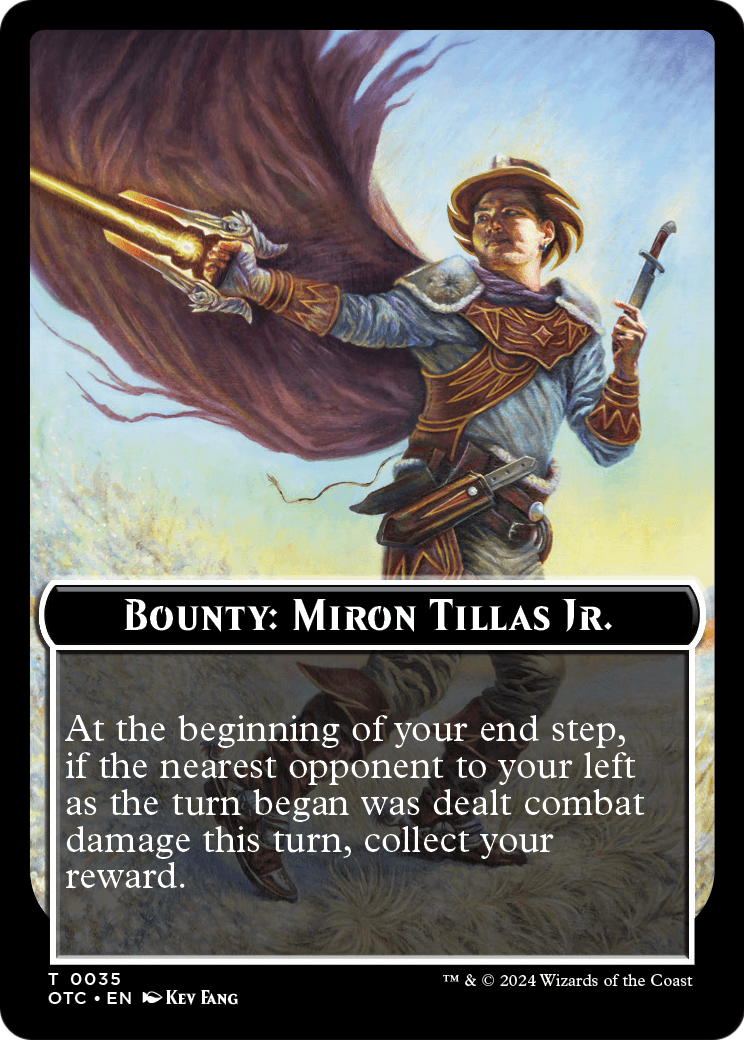 Bounty: Miron Tillas Jr. // Wanted! (TOTC-035) [Outlaws of Thunder Junction Commander Tokens]