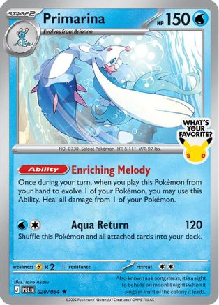 Primarina (What's Your Favorite Stamp) (020/084) [Miscellaneous Cards & Products] Holofoil - Rare