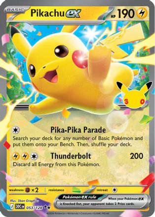 Pikachu ex (053/128) [ME 30th Celebration] Holofoil - Double Rare