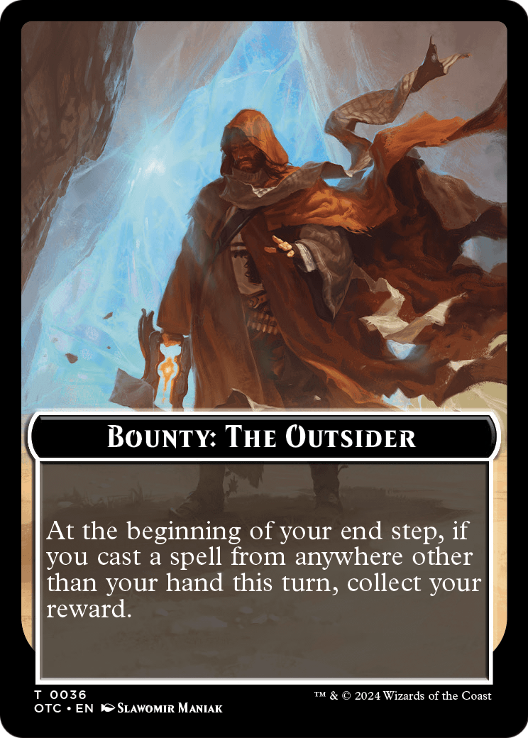 Bounty: The Outsider // Wanted! (TOTC-036) [Outlaws of Thunder Junction Commander Tokens]
