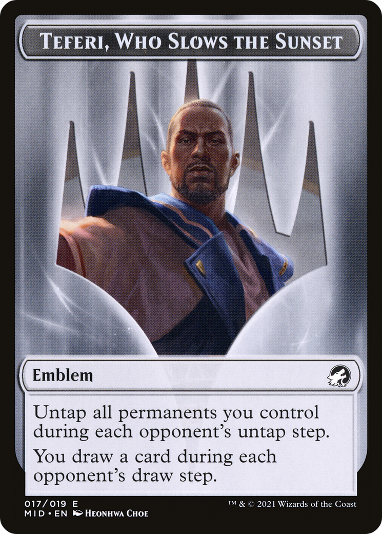 Teferi, Who Slows the Sunset Emblem (TMID-017) [Innistrad: Midnight Hunt Tokens] Foil