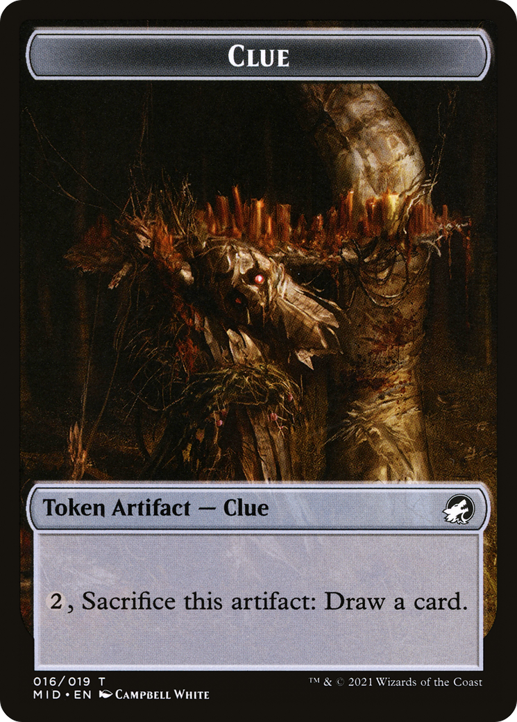 Clue (TMID-016) [Innistrad: Midnight Hunt Tokens]