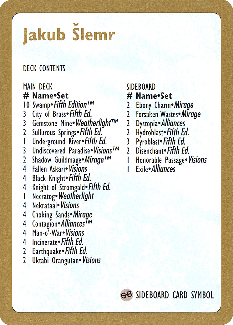 1997 Jakub Slemr Decklist Card [World Championship Decks 1997]